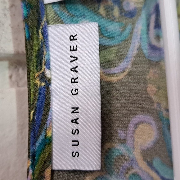 Susan Graver Olive Green/Teal Paisley 3/4 Sleeve Tunin Top. Size Medium - Picture 5 of 9